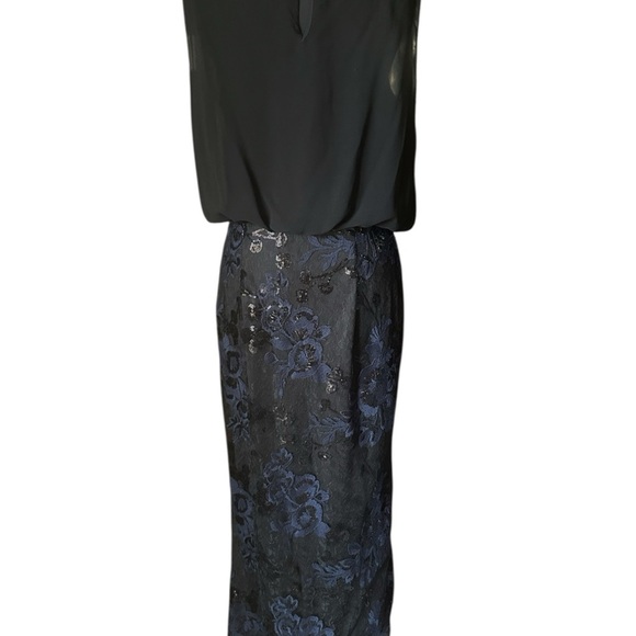 Karl Lagerfeld Elegant Black and Blue Floral Sequined Lightweight Dress Gown - Picture 7 of 10